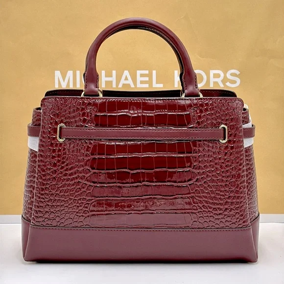 NWT MICHAEL MICHAEL KORS Reed
Large Croc-Embossed Leather Belted
Satchel Oxblood - Picture 7 of 16